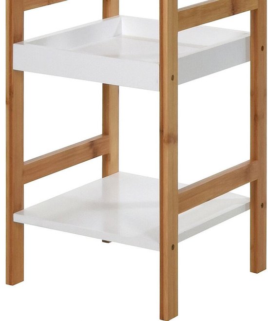 Petite commode d'appoint en bambou / étagère de salle de bains blanche/marron avec 3 étagères 30 x 30 x 72 cm - Commodes d'appoint
