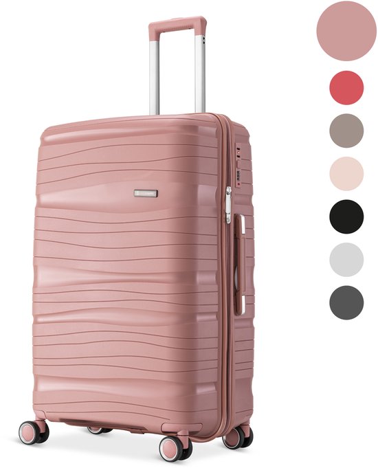 SKYCASES Travelin' Charm Hand Luggage Suitcase - 40L - Numerical Lock - 35x21x54 cm - Lightweight & Durable - Includes Free Pouch - Pink V2