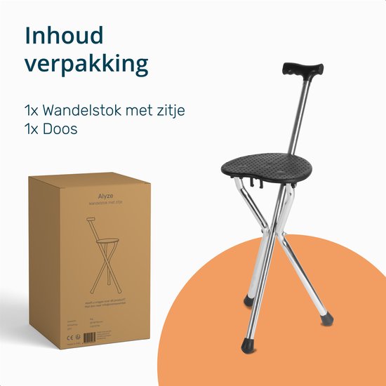 Bâton de marche pliant avec siège - Noir - 90 CM de haut - Pour personnes âgées