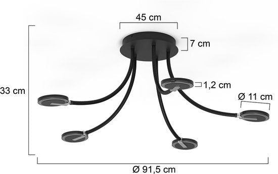 Plafonnier Turound 3376ZW Noir - Orientable et inclinable, en verre et métal, Ø 91,5 cm, Steinhauer