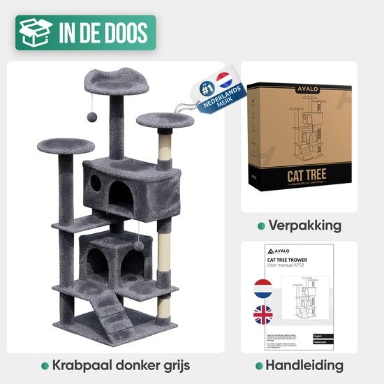 Avalo Griffoir pour chat à 7 niveaux - 137x50x50 CM - Gris foncé - Griffoir pour grands chats