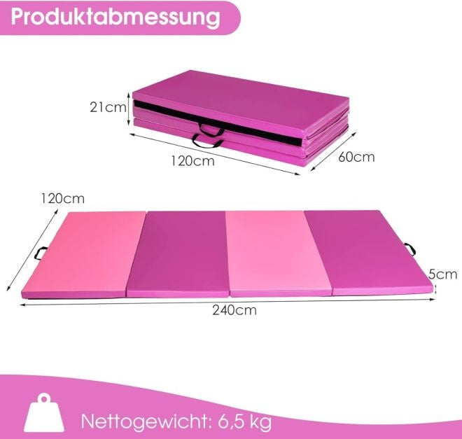 240 x 120 x 5cm Matelas de gymnastique Matelas d'exercice pliable avec poignée Housse amovible en cuir PU Matelas de tumbling léger
