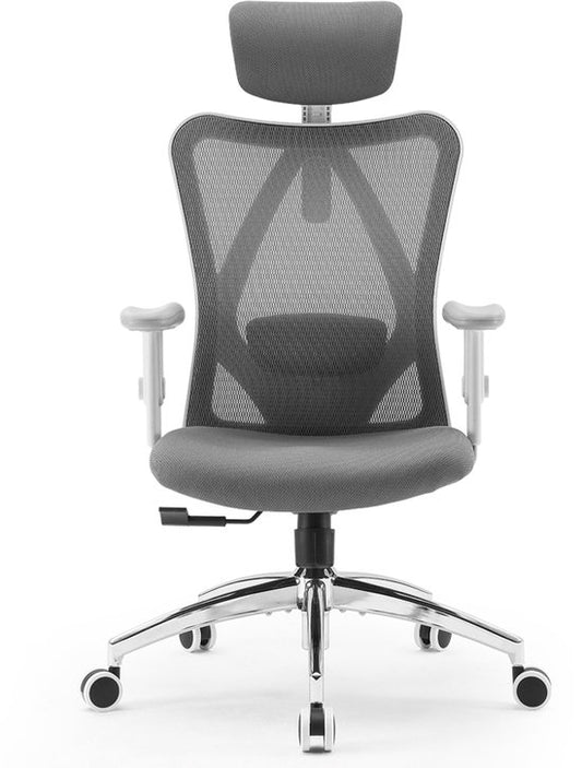 SIHOO M18 : chaise de bureau ergonomique – structure en maille respirante – appui-tête et soutien lombaire réglables – gris