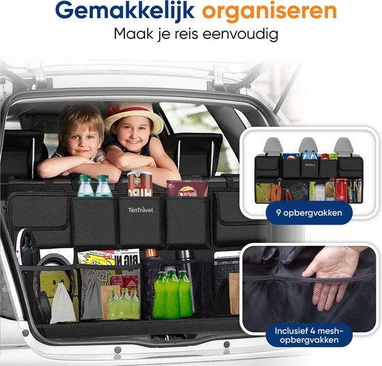 TenTravel Trunk Organizer - Car Organizer Trunk - Car Seat Organizer - Waterproof and Scratch Resistant - With 9 Storage Compartments