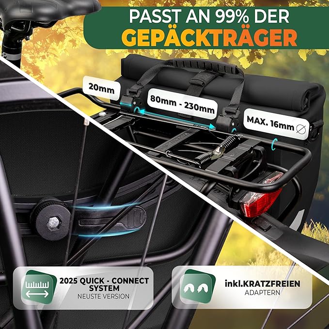 MIVELO Pannier - Imperméable & Incl. Compartiment pour ordinateur portable & Bandoulière - 20 litres - Noir