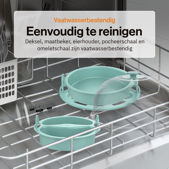 Cuiseur à œufs électrique Veltrion - Jusqu'à 7 œufs - Cuisson, œufs pochés, œufs brouillés et omelettes - Avec minuterie et verre doseur intelligent - Lavable au lave-vaisselle - Bleu