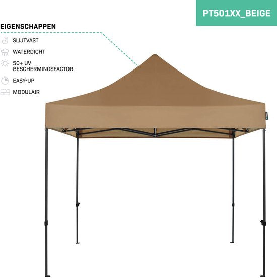 VONROC Party Tent - 3x3 m - Premium easy-up Party Tent - Modular Design - Foldable - Waterproof - Steel Frame - 50+ UV Protection - Incl. Storage Bag - Beige