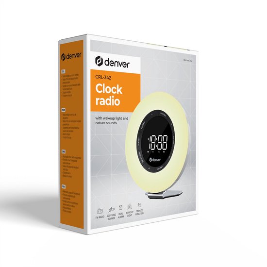 Denver Wake Up Light - Radio-réveil FM - Snooze - Réveil lumineux - Bruit blanc - CRL342