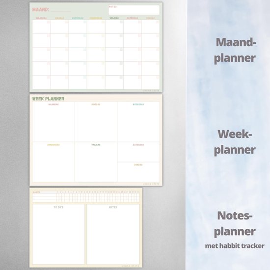 Planning hebdomadaire magnétique + planning mensuel tableau blanc - set trio - planning magnétique - tableau de planning - family planner