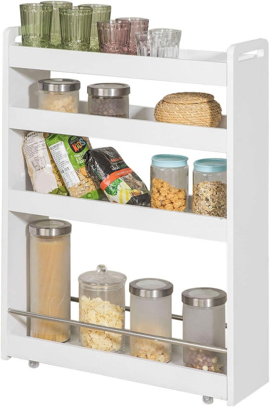 SoBuy Étagère de cuisine 4 niveaux sur roulettes - Max. 20 kg - 60 x 19 x 81 cm - Blanc