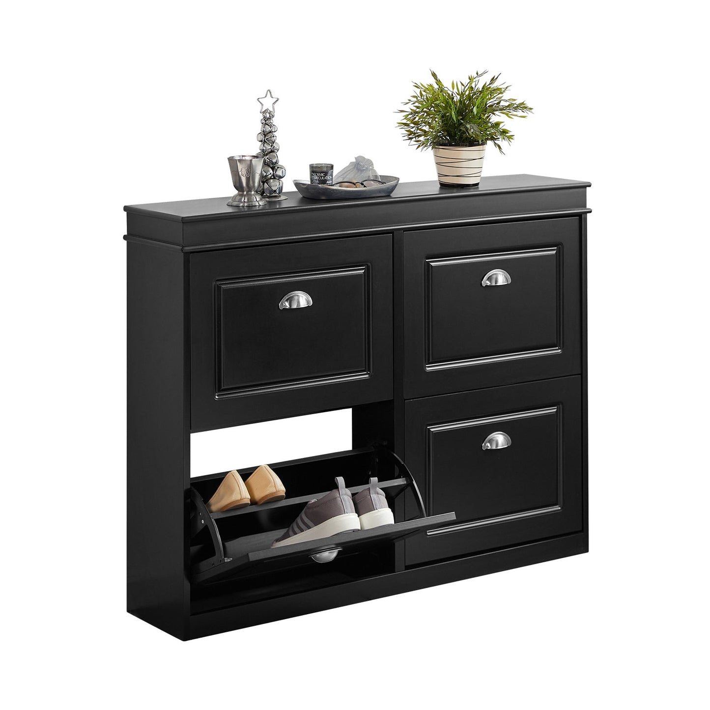 Meuble à chaussures SoBuy FSR79-SCH avec 4 tiroirs - 105 x 24 x 82 cm - Noir