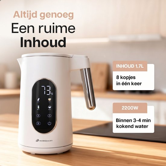 Bouilloire HomeShift® avec réglage de la température - Fonction de maintien au chaud - Double paroi - Électrique - 1,7 litre - 2200 W - Blanche