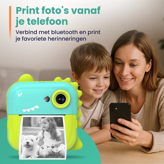ODESSEY Caméra pour enfants avec imprimante - Full HD - Caméra Selfie - Carte SD 32GB - Photo - Vidéo - Jeux - Caméra numérique pour enfants - Caméra photo pour enfants - Dino