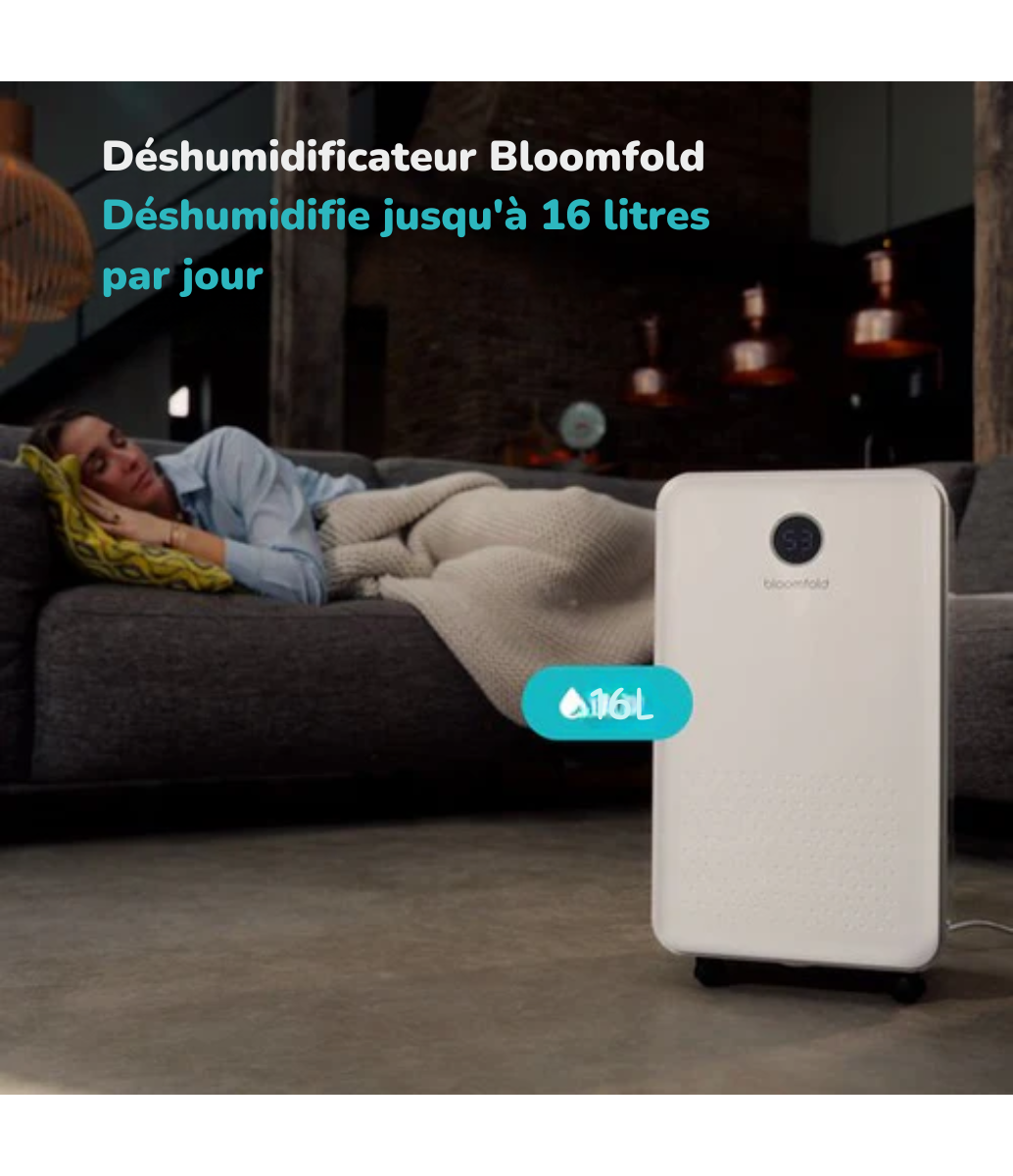 Déshumidificateur Bloomfold - 16L par jour - Fonction Lavage-Séchage incluse - Convient pour le salon, la chambre, le sous-sol et la salle de bain - Déshumidificateur - Blanc