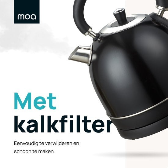 MOA Bouilloire Retro - 2200 watts - 1,8 litres - acier inoxydable - sans BPA - électrique - noir - EK3TB