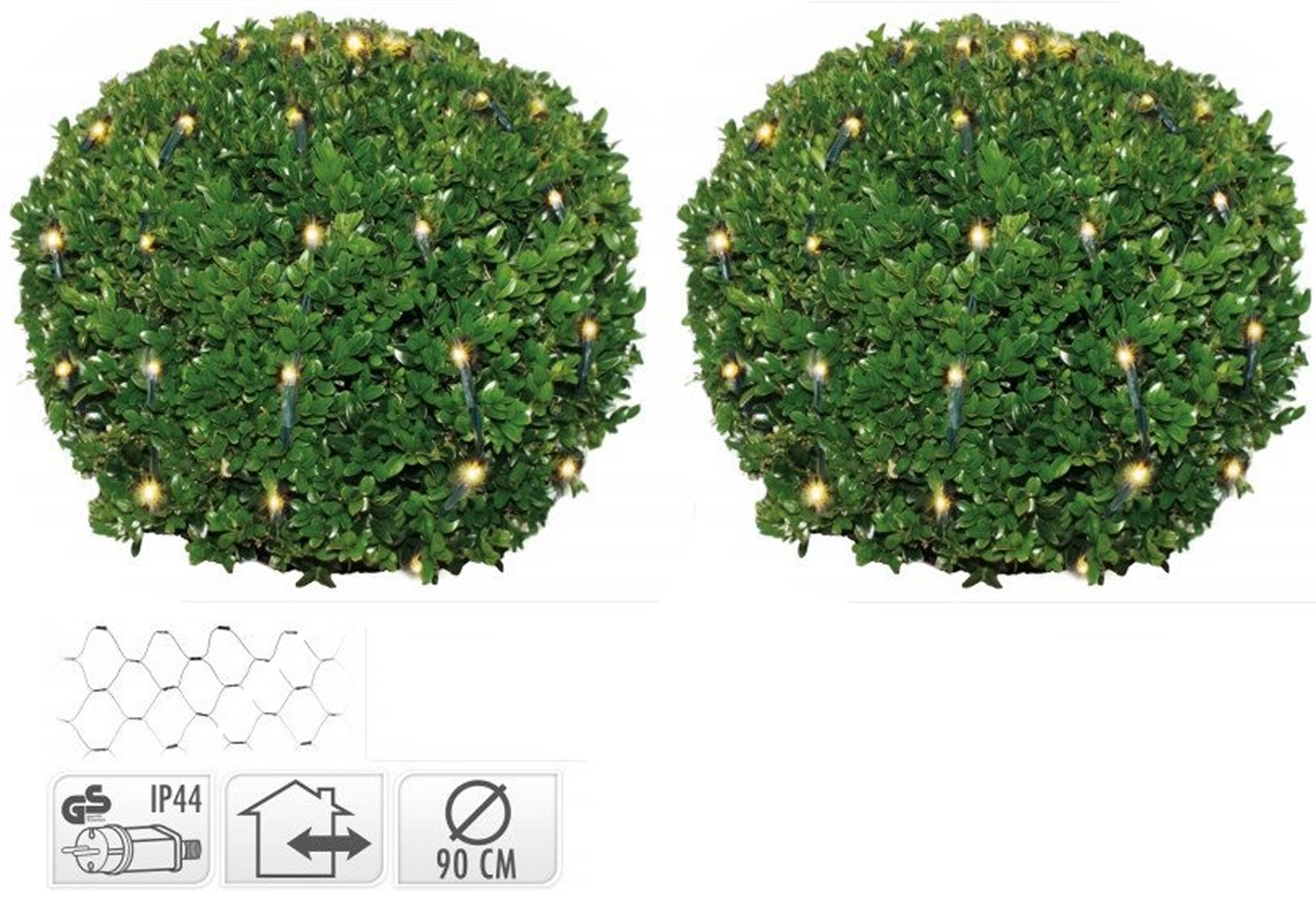 Nampook - Filet à boules en buis - Filet lumineux - 100 LED 90cm - Blanc chaud