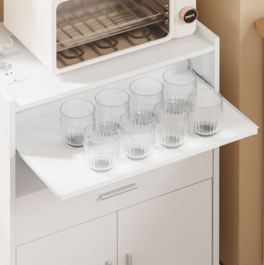 Chariot de cuisine SoBuy avec prises électriques 4 en 1 - Roulettes et pieds - Blanc - 61,5 x 40 x 92 cm