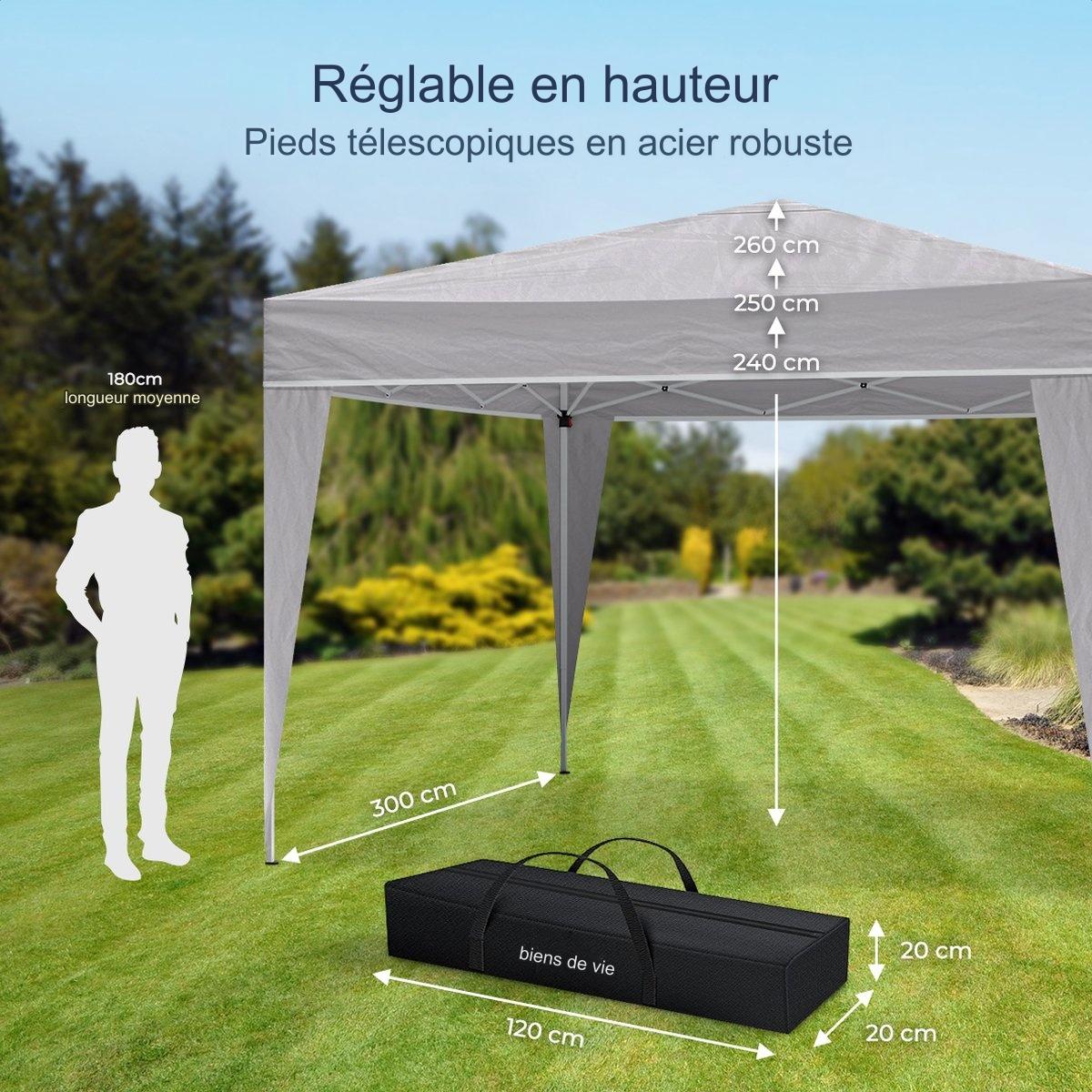 Tonnelle de jardin - LifeGoods - Imperméable - Avec sac de transport - 3x3 m - Gris