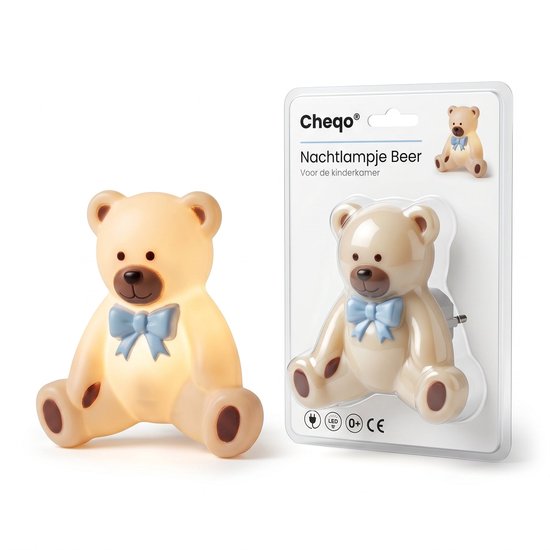 Cheqo® Veilleuse pour enfants, pour chambre d'enfant et chambre de bébé - Veilleuse pour bébé « Petit ours » - Veilleuse à brancher - Veilleuse LED pour chambre à coucher - Veilleuse à brancher en forme d'animal - Veilleuse à brancher blanc chaud pour enf
