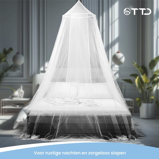TTD® Moustiquaire XXL de haute qualité 2 personnes avec sac de voyage - Polyester - Lavable en machine - Moustiquaire 1 personne - Moustiquaire bébé - Moustiquaire - Moustiquaire - 65 x 250 x 1250 cm - Anneau et kit de montage inclus