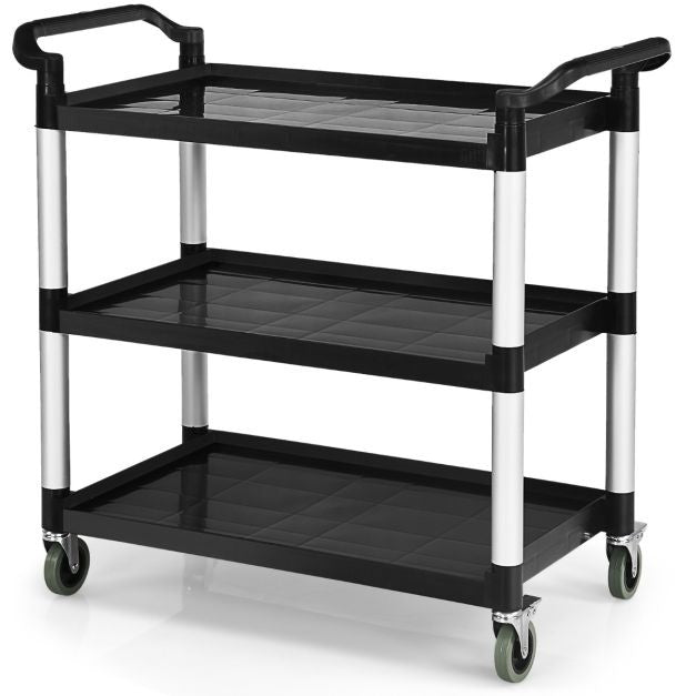 Coast 3-Stage Serving Trolley Multifunctional Trolley with Handles and 4 Wheels Kitchen Trolley Side Trolley Metal Trolley Black