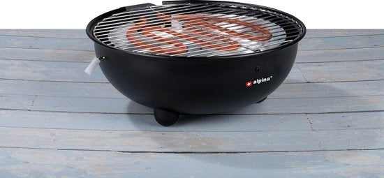 Barbecue Électrique - Alpina - Barbecue de Table - Sans Fumée - Barbecue Intérieur - 1250W - Ø 30 cm - Noir