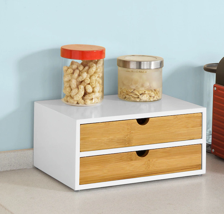 SoBuy Tiroir de rangement à 2 étages pour capsules de café - Organisateur de sachets de café et de thé - 30 x 20 x 14 cm - Blanc