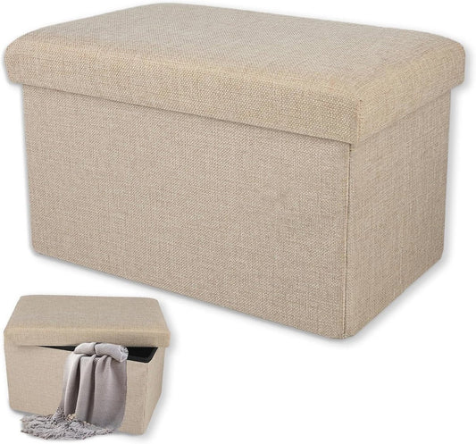 Ceruzo pouf pliant biplace avec rangement - beige - 76 × 38 × 38 cm - polyester/mdf
