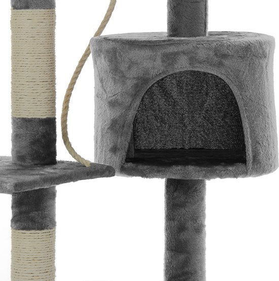 Arbre à chat Cadoca avec 3 zones d'observation, 1 grotte, 2 balles de jeu et une corde.