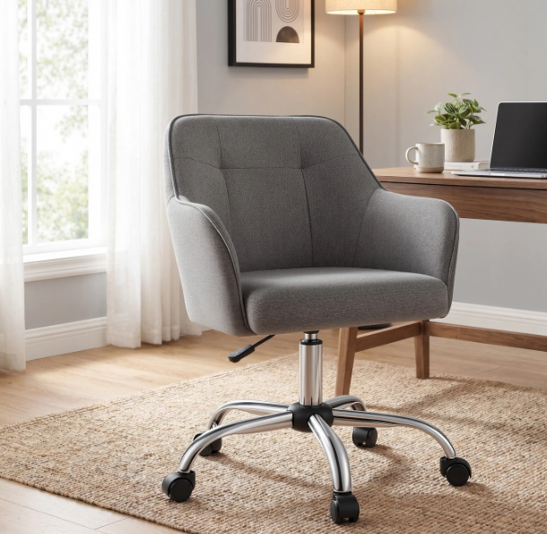 JOYFURNOS Chaise pivotante Gris aspect lin, hauteur réglable de 86 à 96 cm