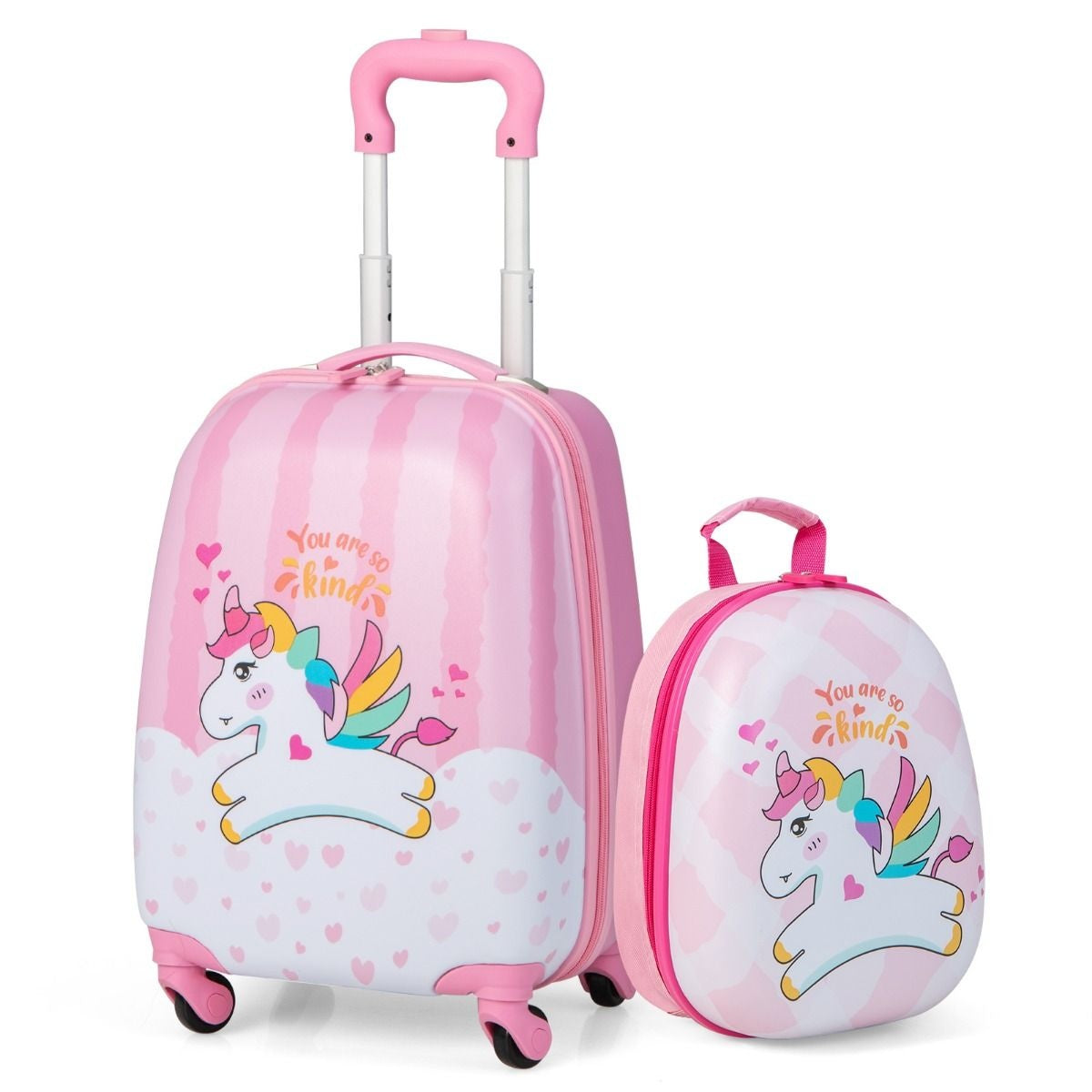 Coast valise + sac à dos pour enfants - licornes - 2 pièces - bagage à main - rose