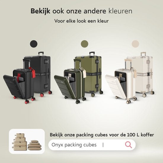 ONYX 2-piece Suitcase Set - Bagage à main avec poche frontale et Check-in case - 35L/100 L - TSA lock - Lightweight Trolley - Aluminium closure - Beige