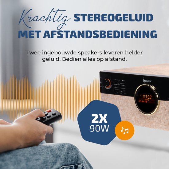 Denver Retro Record Player - Radio - CD - Cassette - Bluetooth - Auto stop - MRD180