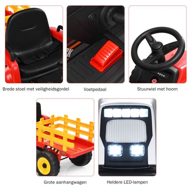 Tracteur Coast Kids' - LED - 3 vitesses - Remorque incluse - 135 x 51 x 53 cm - Rouge