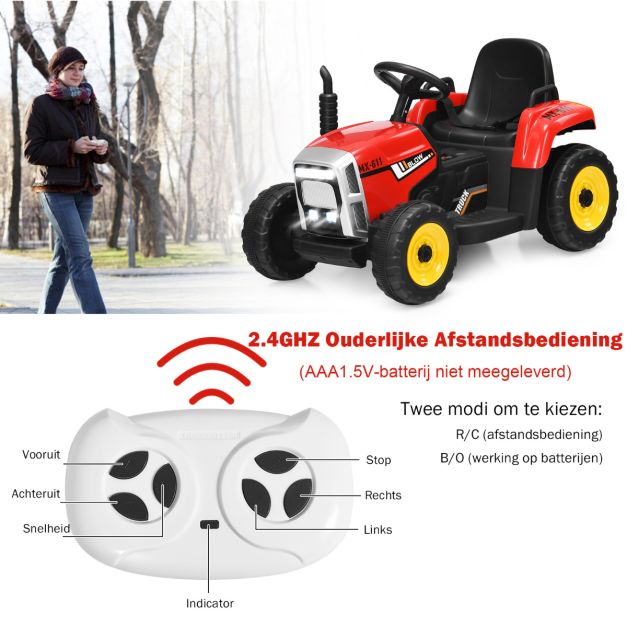 Tracteur Coast Kids' - LED - 3 vitesses - Remorque incluse - 135 x 51 x 53 cm - Rouge