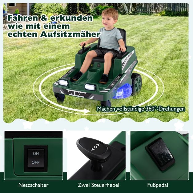 Coast Electric Tondeuse à gazon pour enfants 12V - autoportée avec lumières LED 72 x 62 x 54 cm - Vert