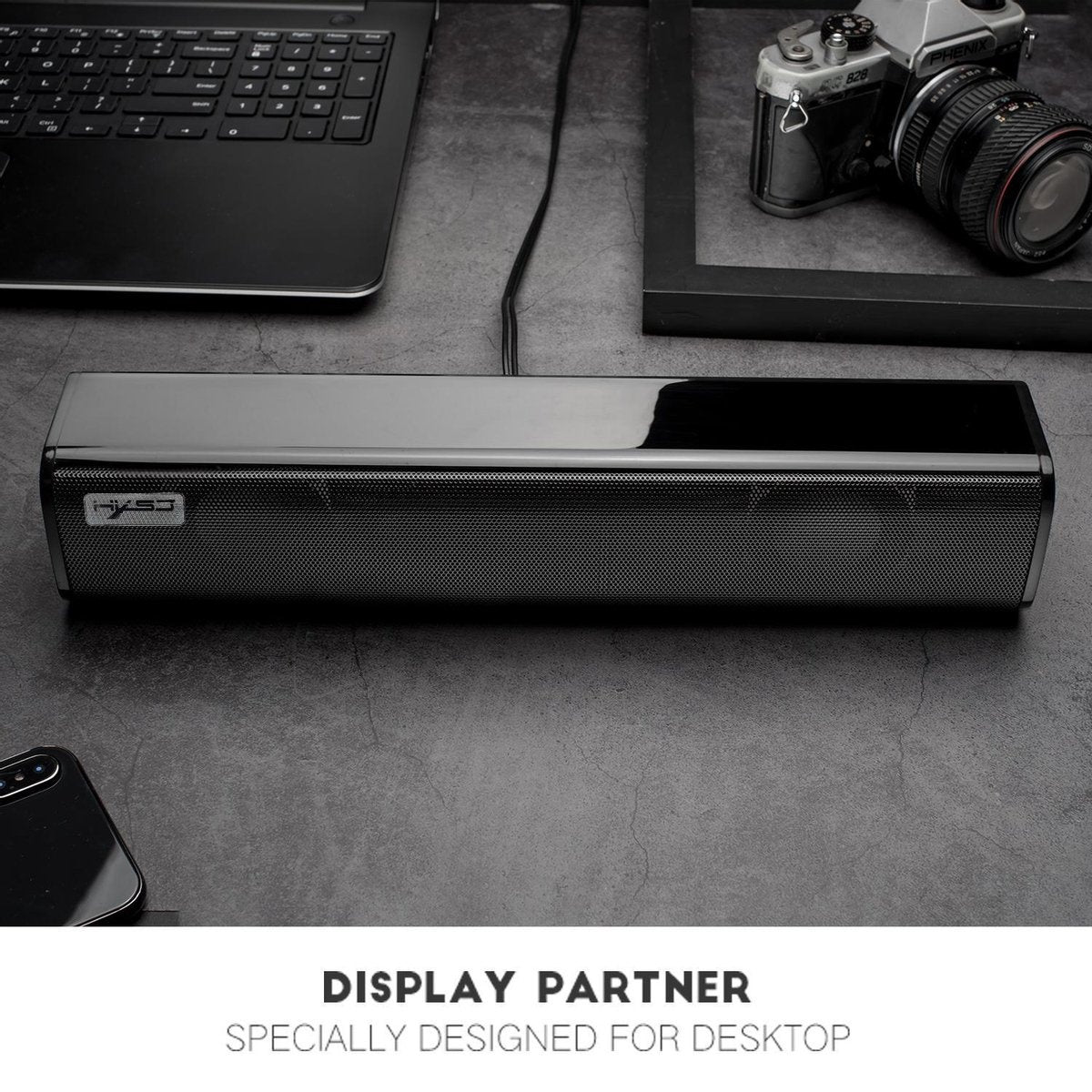 HXSJ Q2 Soundbar PC Speaker - USB - pour ordinateurs de bureau / portables / téléviseurs intelligents / projecteurs - Noir