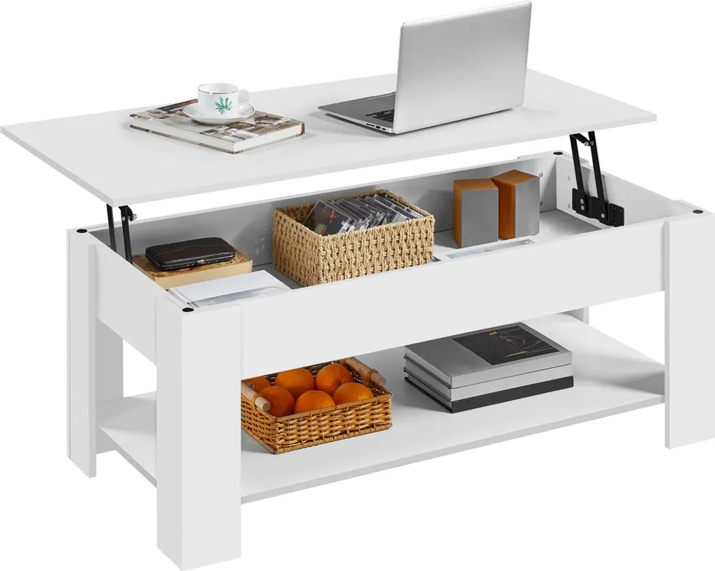 Table basse Yaheetech à hauteur réglable avec espace de rangement, 120 x 59 x 49,5 cm, blanche