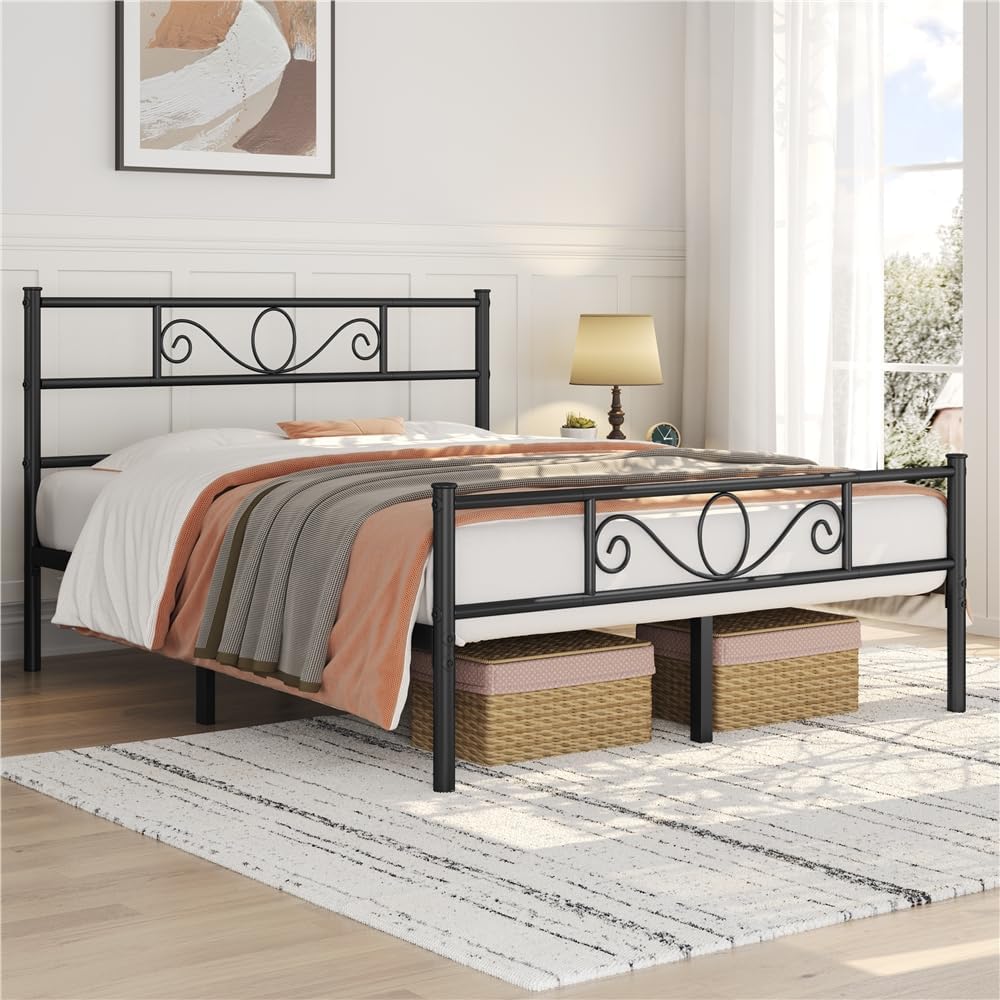 Cadre de lit en métal Yaheetech - Noir - 207 x 162 x 89 cm - Double, matelas 160 x 200 cm