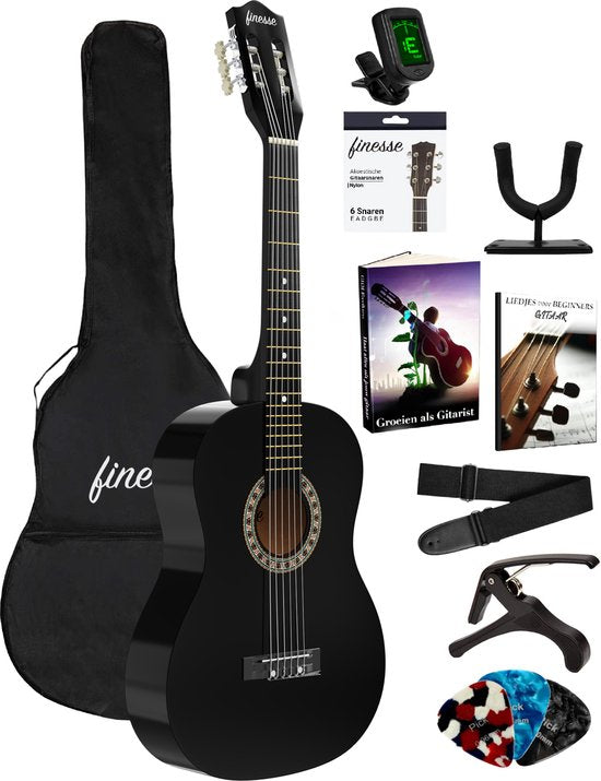 Finesse Acoustic Guitar - Starter Set - Nylon Strings - Guitare classique - Guitare enfant et adulte
