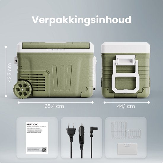 Auronic Electric Cool Box - Compresseur - 35L - 12V et 240 volts - Réfrigérateur de camping - Frigobox Car - Avec roues et poignée - Vert