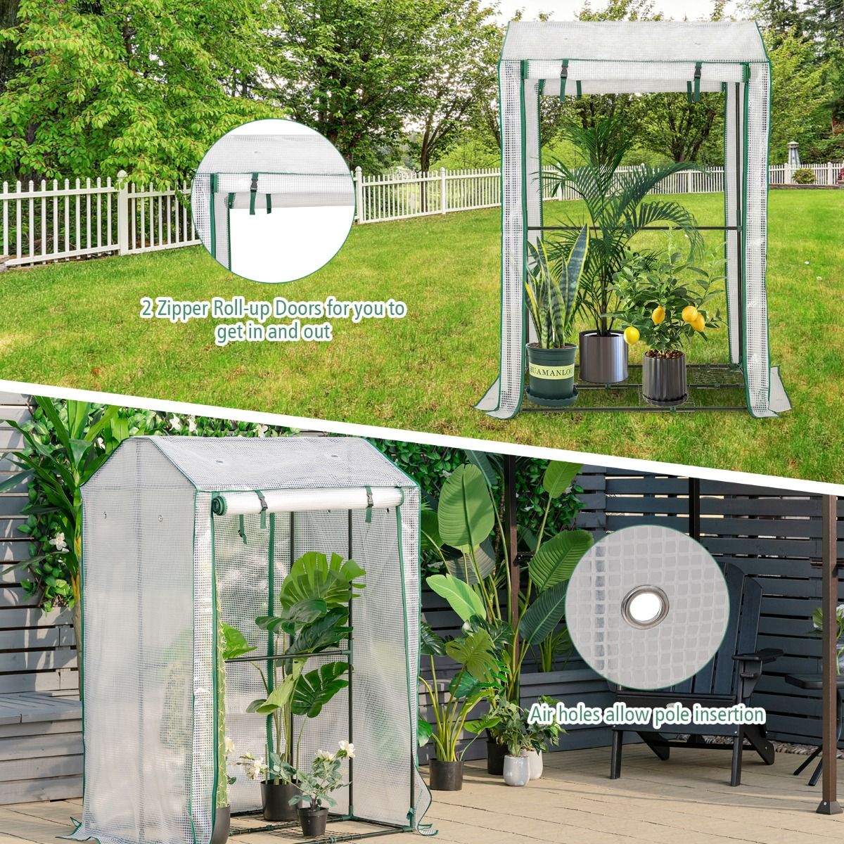 Serre Coast Garden - 2 portes roulantes - avec fermeture éclair - 100 x 81 x 150 cm