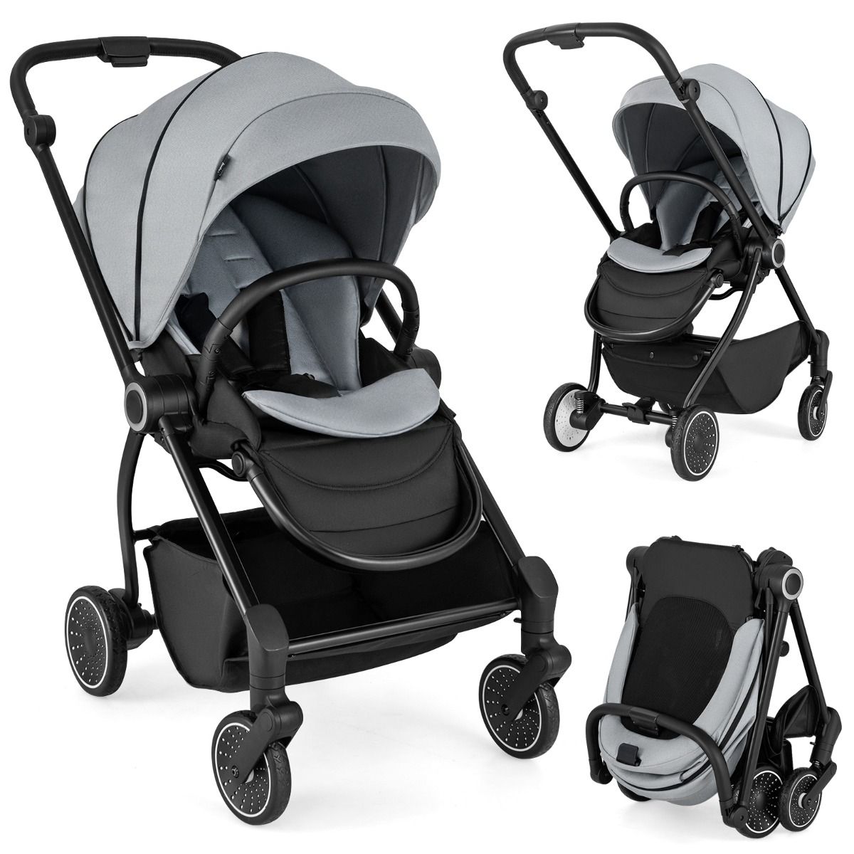 Poussette pliable Coast avec siège réversible - 94 x 51 x 102 cm - Noir/Gris