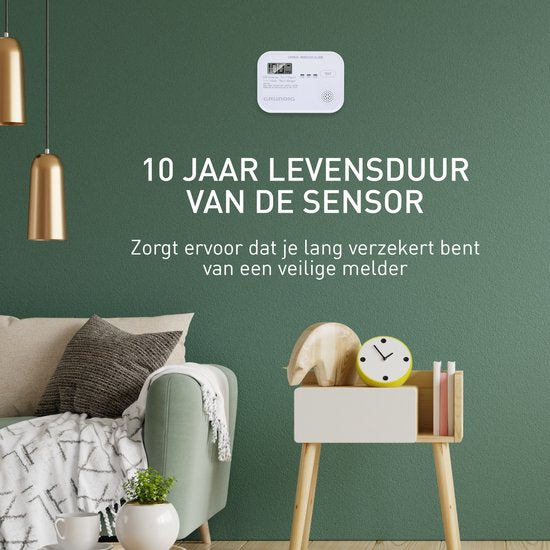 Détecteur de CO Grundig - Détecteur de monoxyde de carbone avec batterie de 10 ans - Compteur de CO avec écran LCD, alarme de niveau de batterie faible et alarme d'erreur de capteur - Détecteur de Co2 avec alarme 85dB - Montage mural - Blanc