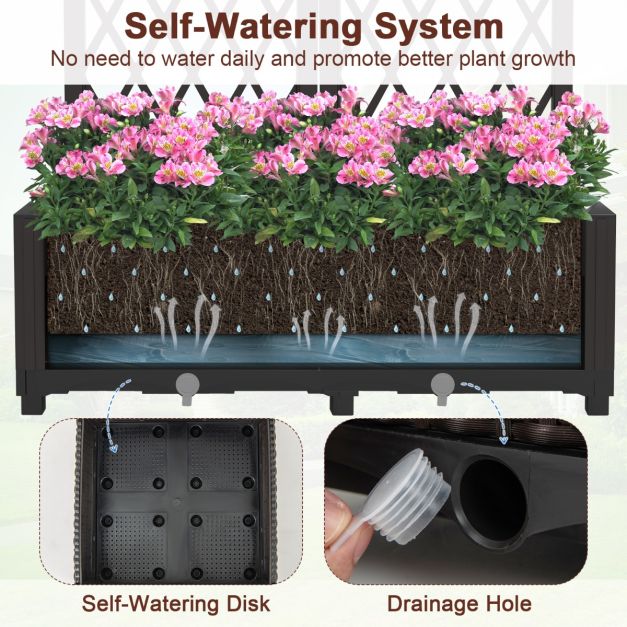 Coast Double Planter - PE - Drainage - Climbing Rack - Freestanding - 80x40x122 cm - Brown