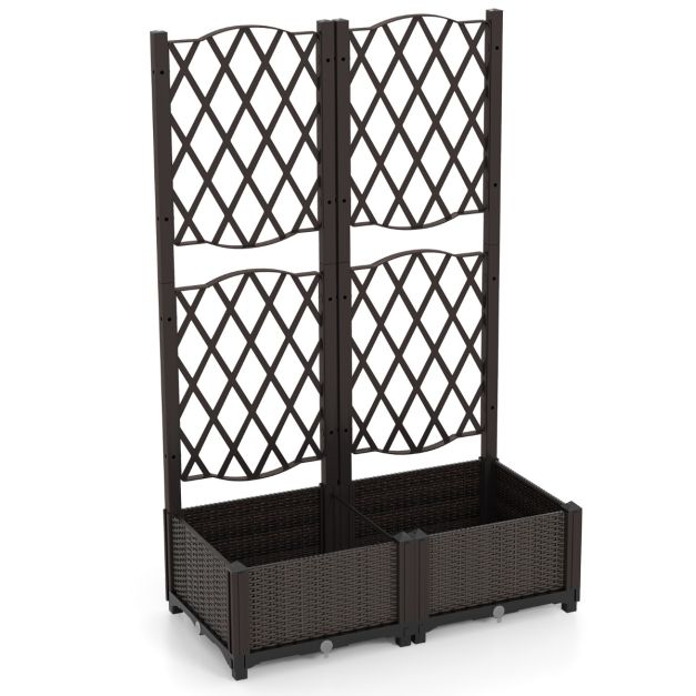 Coast Double Planter - PE - Drainage - Climbing Rack - Freestanding - 80x40x122 cm - Brown