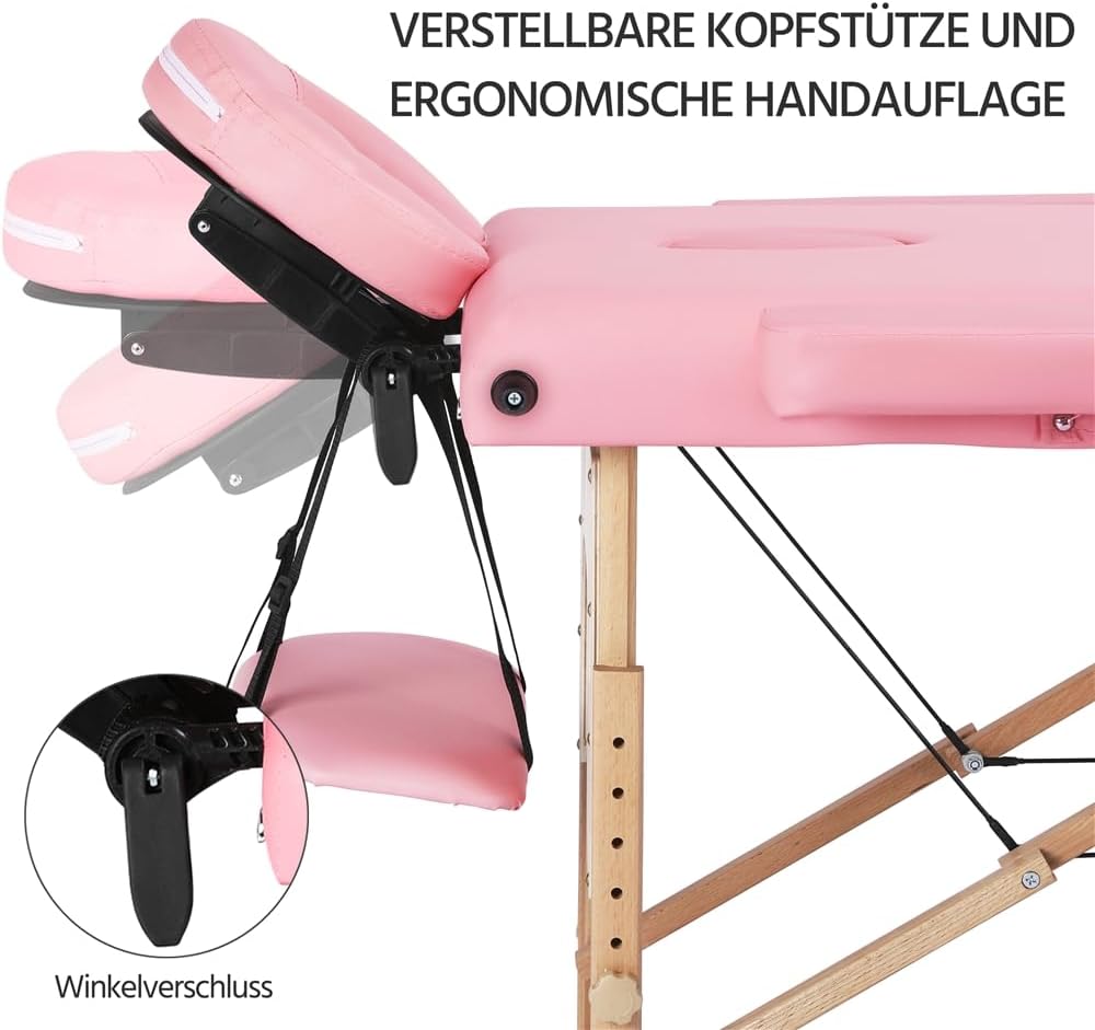 Table de massage Yaheetech à 3 zones - Pliable - 213 × 80 cm - Rose clair