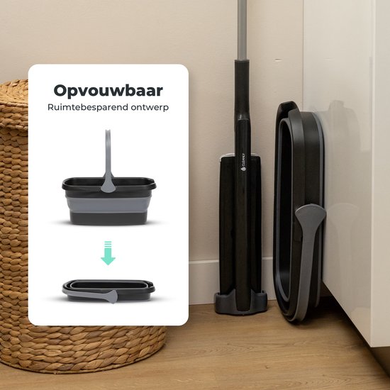 CLEANLY Mopping System with Spray and Wringer 136 cm - Floor Wiper - Mop Set with Foldable Bucket - Spray Mop - Width 36 cm - Black, Grey