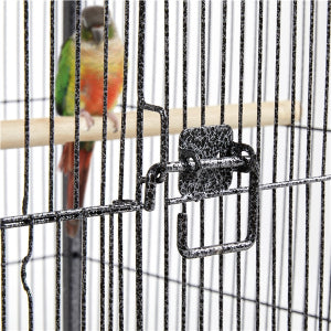 Yaheetech Cage à oiseaux avec base mobile - équipée d'un tiroir coulissant, de 4 mangeoires en plastique et de 3 perchoirs en bois - pour petits oiseaux et perruches - métal noir martelé et bois massif - 45,5 x 45,5 x 100,5 cm