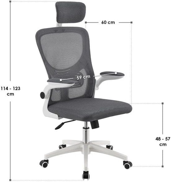 Juskys Chaise de bureau ergonomique - Baltimore - Blanc / Gris